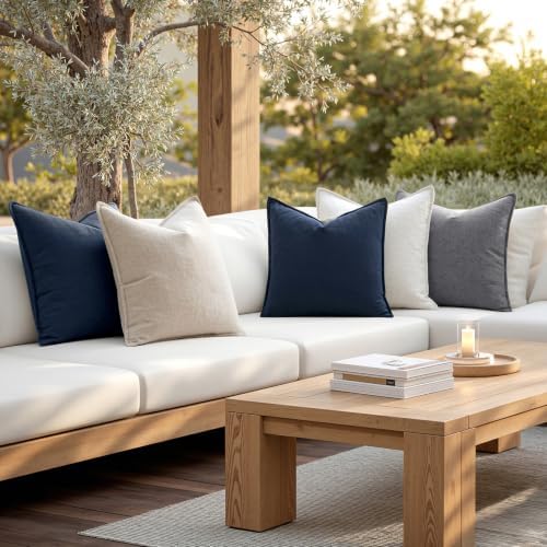 MIULEE Decorative Linen Pillow Covers 24x24 Inch Navy Blue - Image 5