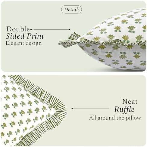 CPC Lotus Meadow Hand Block Print 100% Cotton Ruffle Throw Pillow Cover 18x18 - Image 2