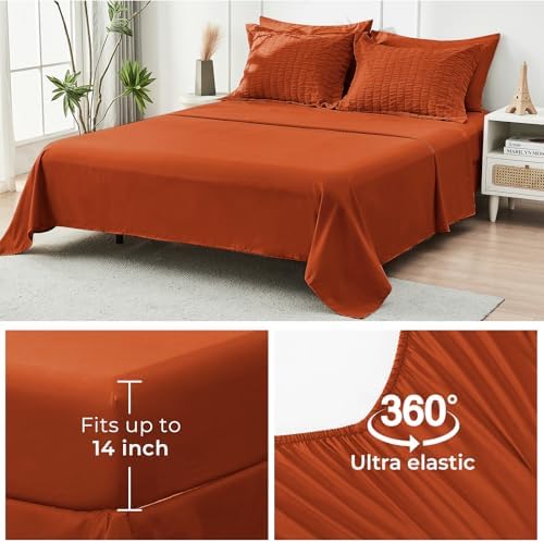 HYMOKEGE Burnt Orange Oversized King Comforter Set Seersucker 7 Pieces - Image 6