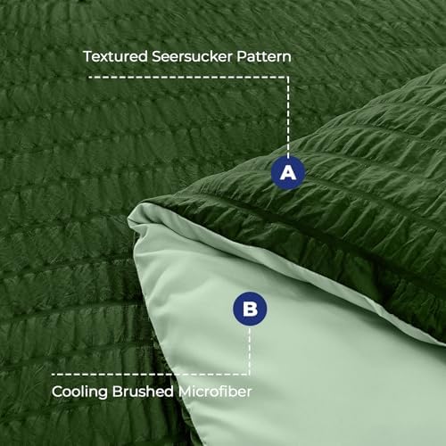 HYMOKEGE Dark Green/Sage Green Oversized King Comforter Set Seersucker 7 Pieces - Image 4