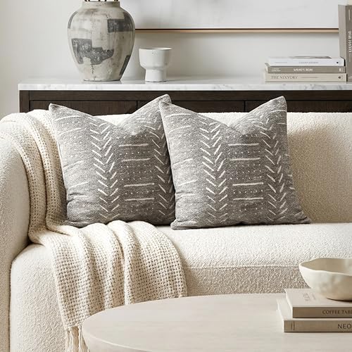 BlissBlush Decorative Throw Pillow Covers 20x20 Set of 2, Light Gray Soft Woven by BlissBlush