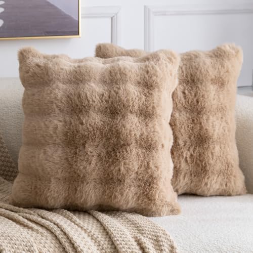 MADIZZ Pack of 2 Thick Plush Faux Wool Throw Pillow Covers Soft Boho Throw by Madizz