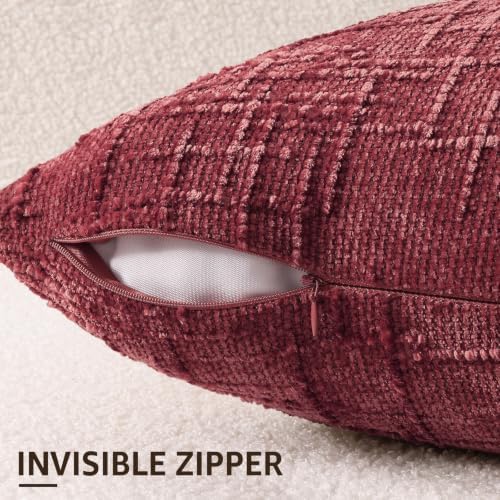 decorUhome Textured Chenille Throw Pillow Covers 18x18 Set of 2 Burgundy - Image 5