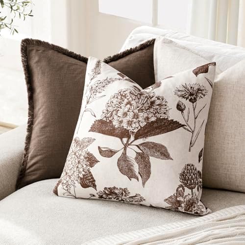 Foindtower Set of 2 Linen Floral Throw Pillow Covers Vintage Accent Print - Image 4