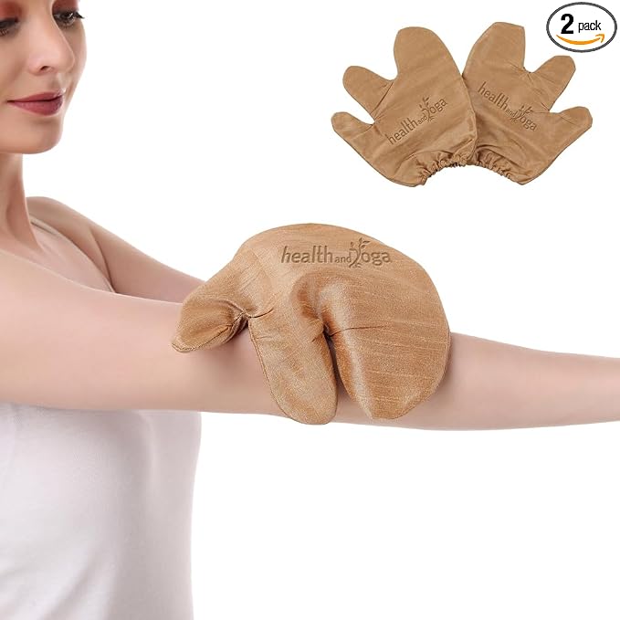 HealthAndYoga™ Silk Garshana Ayurvedic Massage Gloves by SoulGenie