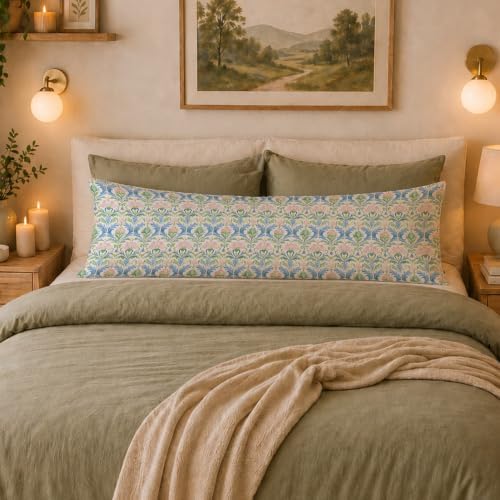 Grandmillennial Pink Blue Green Floral Body Pillow Cover 20x54 - Image 3