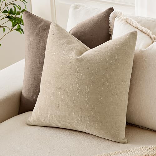 MIULEE Textured Chenille Throw Pillow Covers 20x20 Inch Beige - Image 2