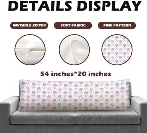 Coquette Ribbon Bow Hydrangea Floral 20x54 Body Pillow Cover, Grandmillennial - Image 2