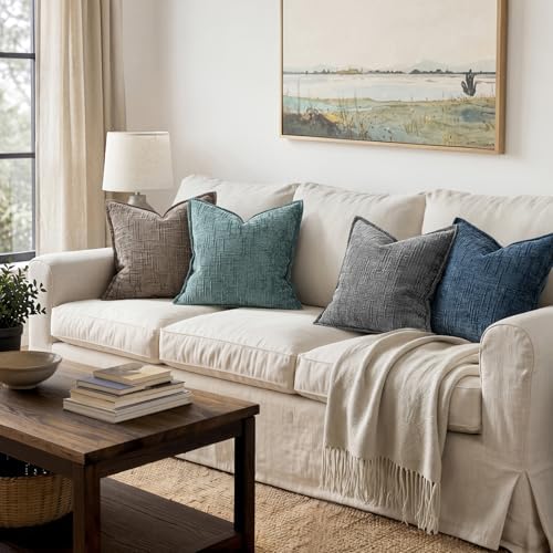 MIULEE Slubby Textured Decorative Throw Pillow Covers Dark Grey 20x20 - Image 6