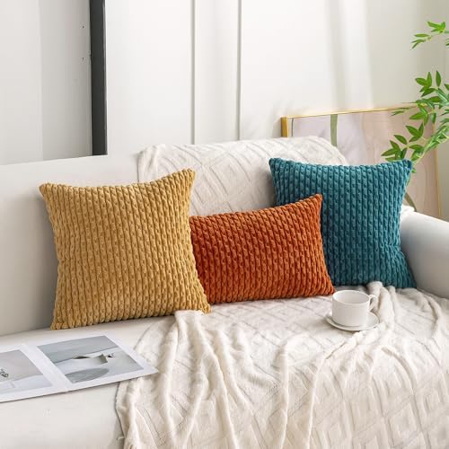 Set of 4 Teal Decorative Throw Pillow Covers 20x20 Inch Corduroy Pillow Covers - Image 3