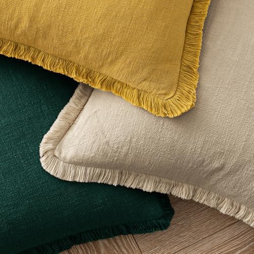 MIULEE Boho Linen Fringe Decorative Throw Pillow Covers Beige 18x18 - Image 4