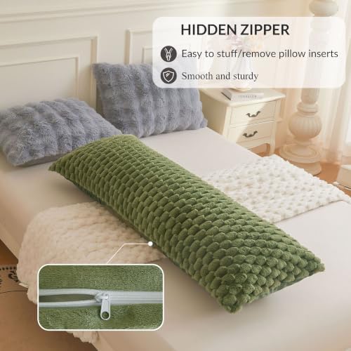 XeGe 3D Bubble Fluffy Faux Rabbit Fur Body Pillow Cover 20x54, Sage Green - Image 5