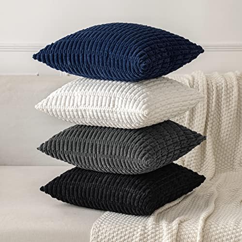 MIULEE Euro Sham Corduroy Decorative Throw Pillow Covers 24x24 Navy Blue - Image 4
