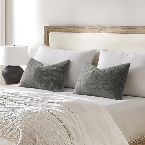 MIULEE Decorative Lumbar Throw Pillow Covers 12x20 Inch Dark Gray 2 Pack - Image 3