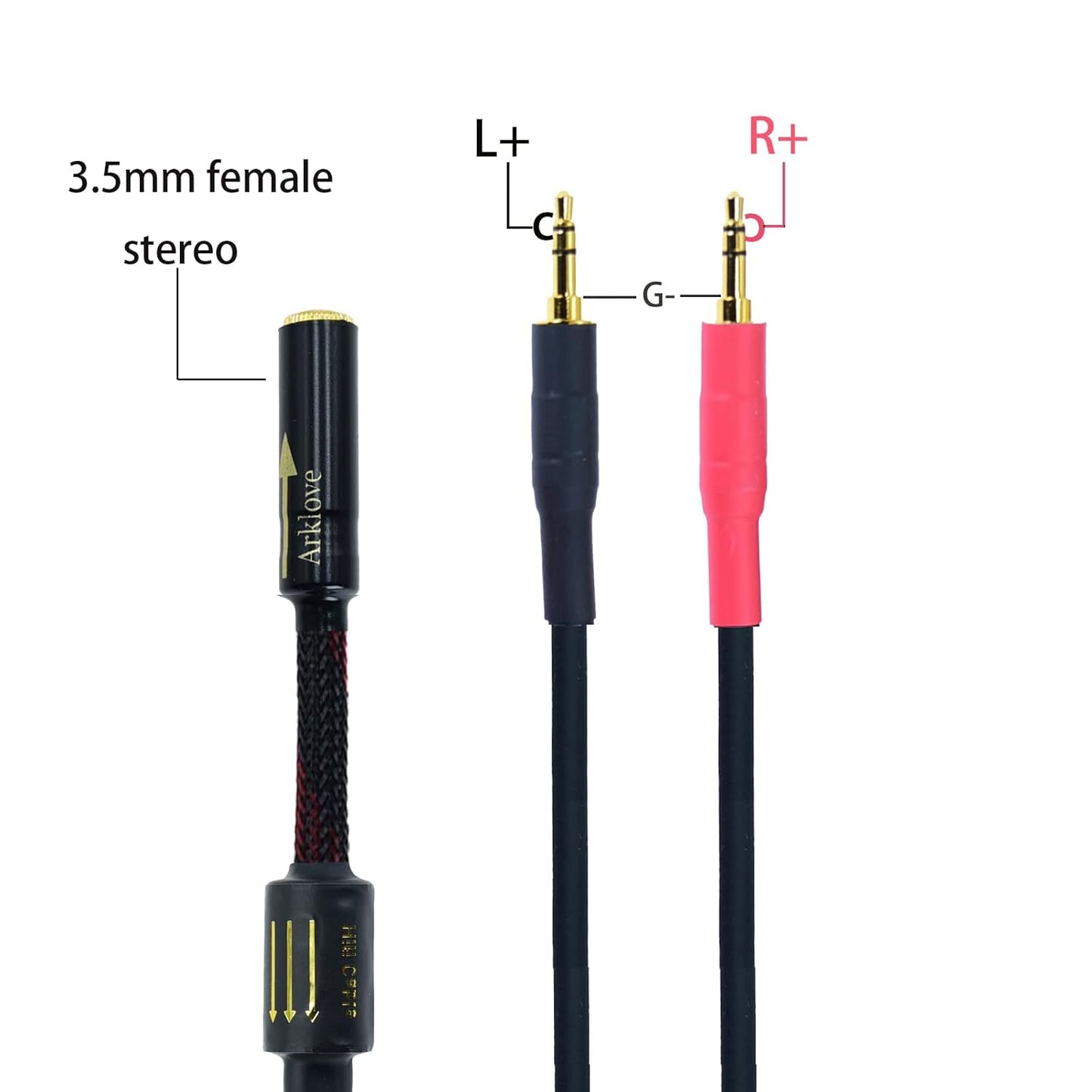 Arklove 5ft Shielded 1/8" aux Input 3.5mm Female to 2X 3.5 Output Splitter Stereo Audio Video Cable Out 3.5 Male to Two 3.5 Male in Dual Speaker Cord 24k Gold Plated