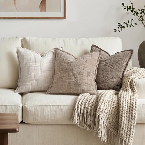 MIULEE Slubby Textured Decorative Throw Pillow Covers Oatmeal 20x20 - Image 4