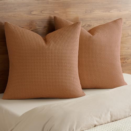 PHF Cotton Waffle Euro Shams 26" x 26", Cinnamon Brown, No Insert by PHF