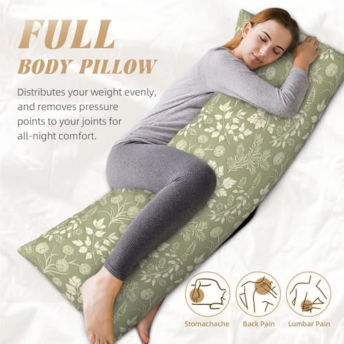 Green Leaf Plant Body Pillowcase, Long Pillow Cover 20"x54" Soft - Image 5