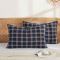 Merryword 100% Cotton Pillow Cases, King Size, Washed Cotton Deep Navy Plaid by Merryword