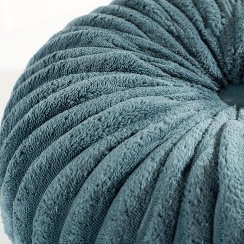 HIG Set of 2 Dusty Blue Flannel Decorative Round Pleated Throw Pillows - Image 4