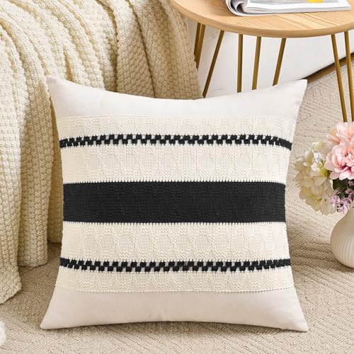 Fancy Homi Set of 2 Boho Black Decorative Throw Pillow Cover 22x22 Inch - Image 2