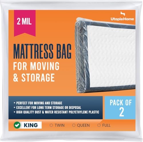 Pack of 2 King Mattress Bag for Moving, Storage & Disposal, 2 Mil Thick by UTOPIAHOME
