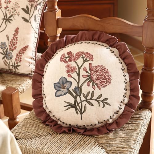 ISAENNE Designer Vintage Linen Throw Pillow Cover, Diameter 16"-Helena D - Image 2