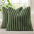 decorUhome Fall Faux Fur Throw Pillow Covers 24x24 Set of 2 Olive Green by decorUhome