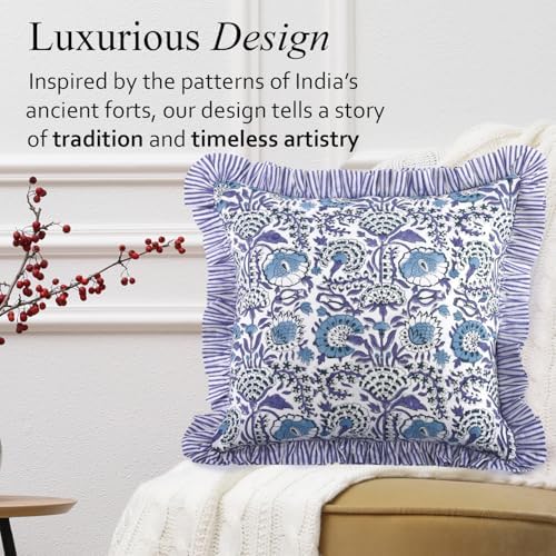 CPC Indigo Blue Ruffle Throw Pillow Covers - Image 4