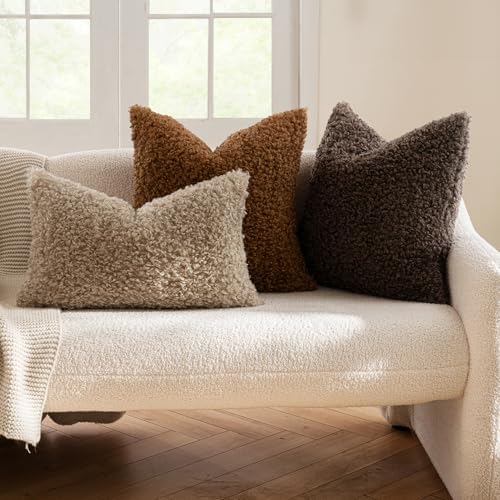 MIULEE Decorative Faux Fur Pillow Covers Euro Sherpa 22x22 Chocolate - Image 3