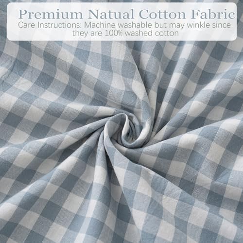 2 Pack Blue White Plaid Gingham Ruffle Pillow Shams Standard Size 20"x26" - Image 5