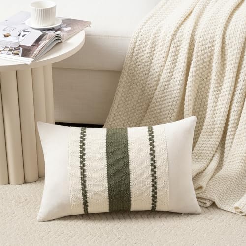 Fancy Homi Set of 2 Boho Olive Green Long Lumbar Decorative Throw Pillow Cover - Image 2