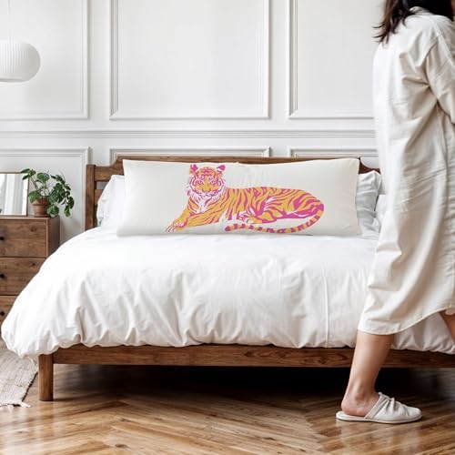 Trendy Pink and Orange Tiger Body Pillow Covers 20x54, Coquette Room Decor - Image 2