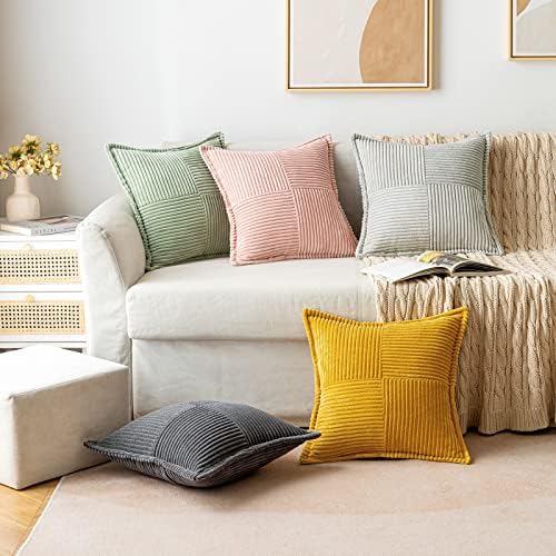 MIULEE Mustard Yellow Corduroy Decorative Euro Sham Pillow Covers 24x24 Inch - Image 5