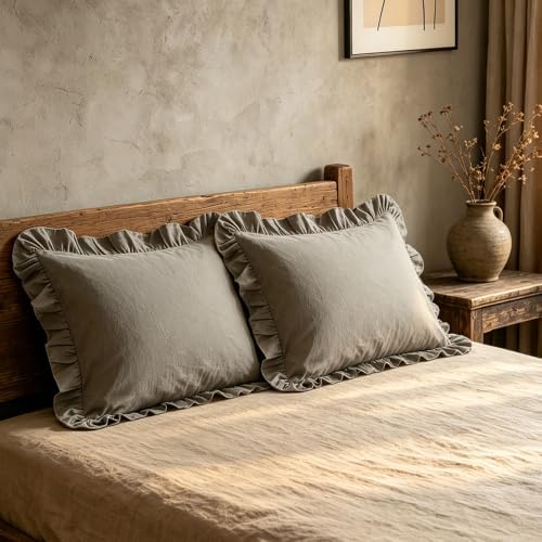 Ruffle Pillow Case King Size Set of 2, Dark Gray - Image 4