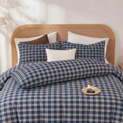Merryword 100% Cotton Body Pillow Cover, 20 x 54, Washed Cotton Deep Blue Plaid - Image 5