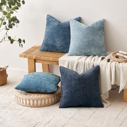 MIULEE Soft Decorative Chenille Pillow Covers Blue Series 16x16 Pack of 4 - Image 5