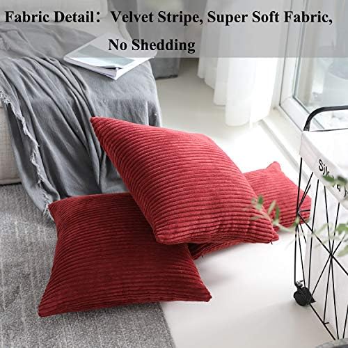 Home Brilliant Set of 2 Decorative Pillow Covers Red Striped Corduroy Velvet - Image 2