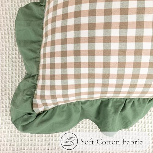 JoraLion Ruffled Lumbar Pillow Cover 14x36 Gingham Green - Image 3