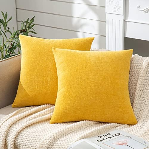 GAWAMAY Yellow Chenille Throw Pillow Covers 26x26 Set of 2 - Image 6