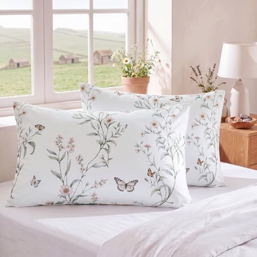Bedorm King Size Pillow Cases Set of 2 Cotton Floral Pillow Cover - Image 3