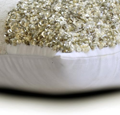 The HomeCentric Decorative Ivory & Gold Pack of 2, Jacquard Beaded, Foil & - Image 2