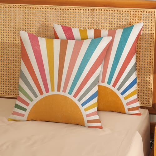 Summer Pillow Covers 20x20 Set of 2 Colorful Stripes Yellow Sunshine Throw - Image 3