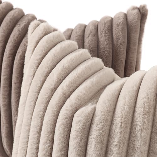 decorUhome Fall Faux Fur Throw Pillow Covers 12x20 Set of 2 Tan - Image 2