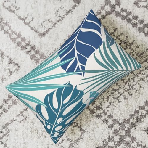 Tropical Pillow Covers 12x20 Set of 2 Navy Blue Aqua Teal Monstera Palm Leaf - Image 3