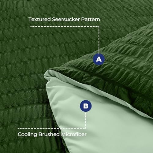 HYMOKEGE Dark Green/Sage Green California King Comforter Set Seersucker 7 Pieces - Image 4