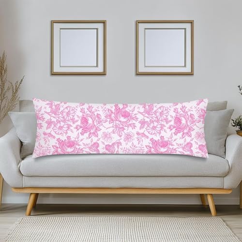 Pink and White Porcelain Floral Body Pillow Cover 20x54 Long Pillow Case - Image 3
