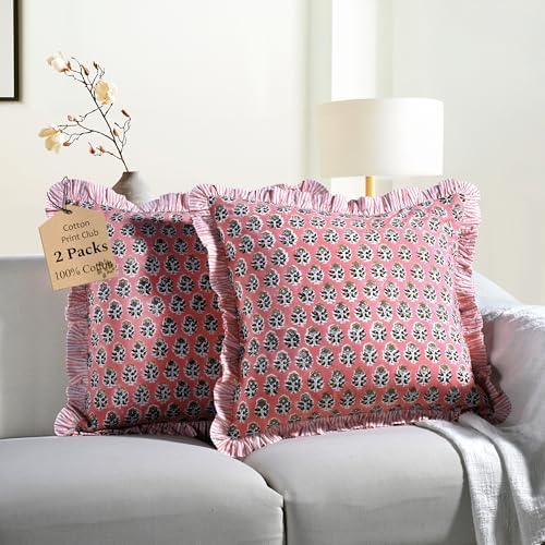 CPC Poppy Pink Ruffle Throw Pillow Covers by COTTONPRINTCLUB