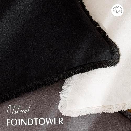 Foindtower Decorative Linen Fringe Lumbar Throw Pillow Covers 12×20 Black - Image 4
