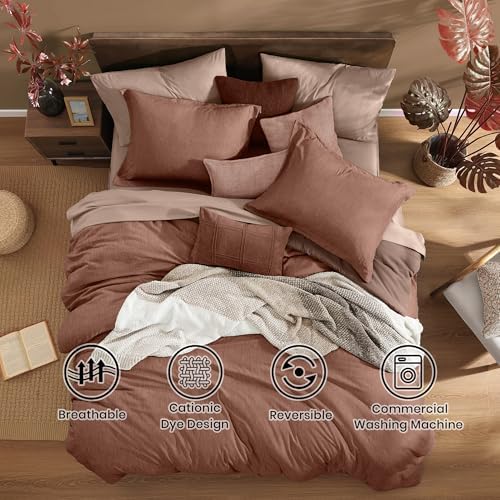 Monbix King Comforter Set 7 Pieces Terracotta Cationic Dyeing Bed in a Bag - Image 2